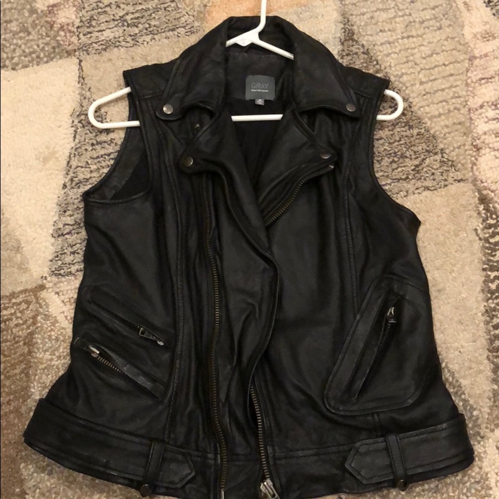 New black leather vest - Gray@Saks Fifth Avenue